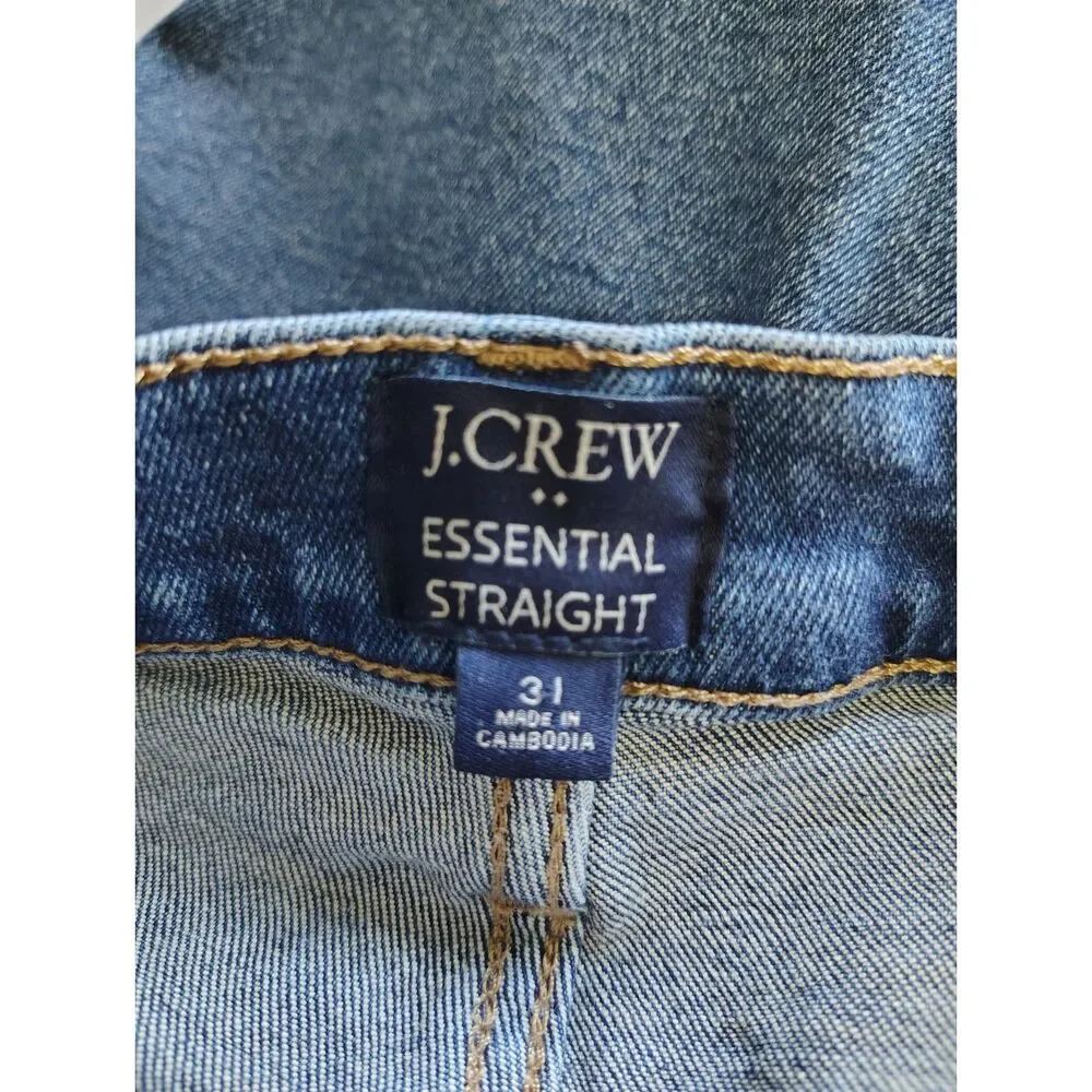 J.Crew Essential Straight Jeans Size 31 High Rise Button Fly Stretch Denim